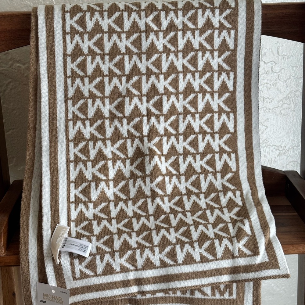 Michael Kors Tan and White Patterned Scarf
